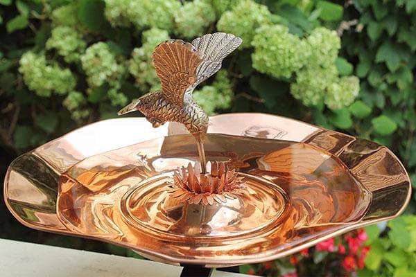 Hummingbird Bird Bath and Stake, Copper - Happy Gardens
