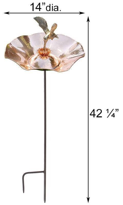 Hummingbird Bird Bath and Stake, Copper - Happy Gardens