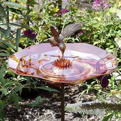 Hummingbird Bird Bath and Stake, Copper - Happy Gardens