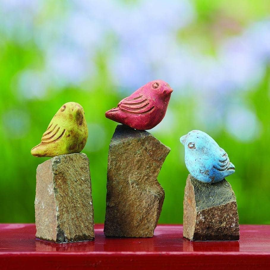 Happy Gardens - Mini Birds on Rocks Stone Statues