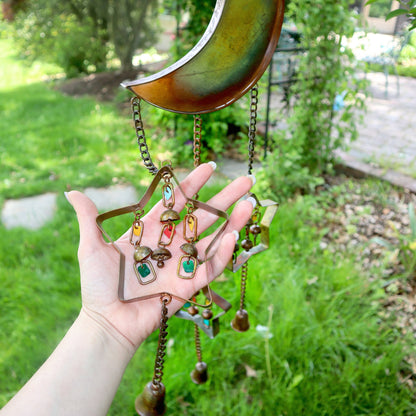 Happy Gardens - Moon and Stars w/Dangles Wind Chime