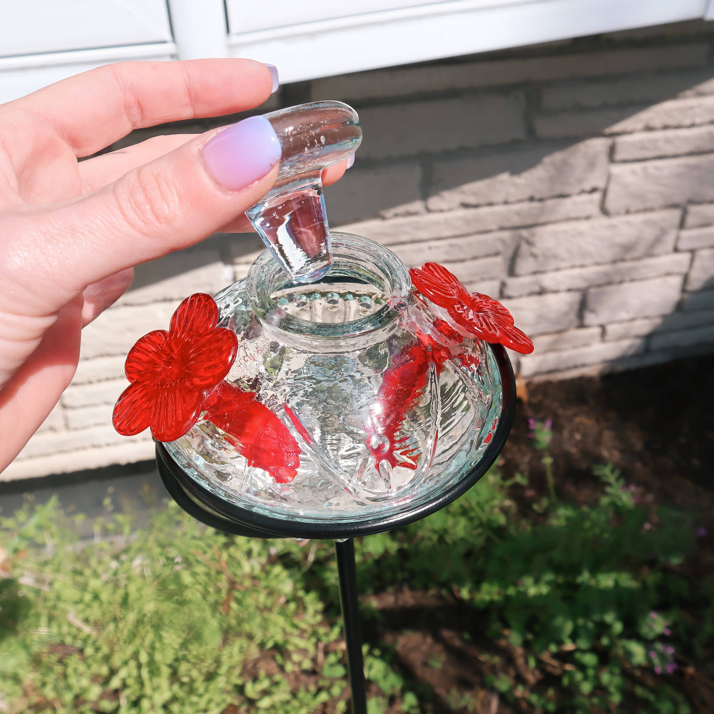 Pot de Creme Staked Hummingbird Feeder, Clear, 8 oz.