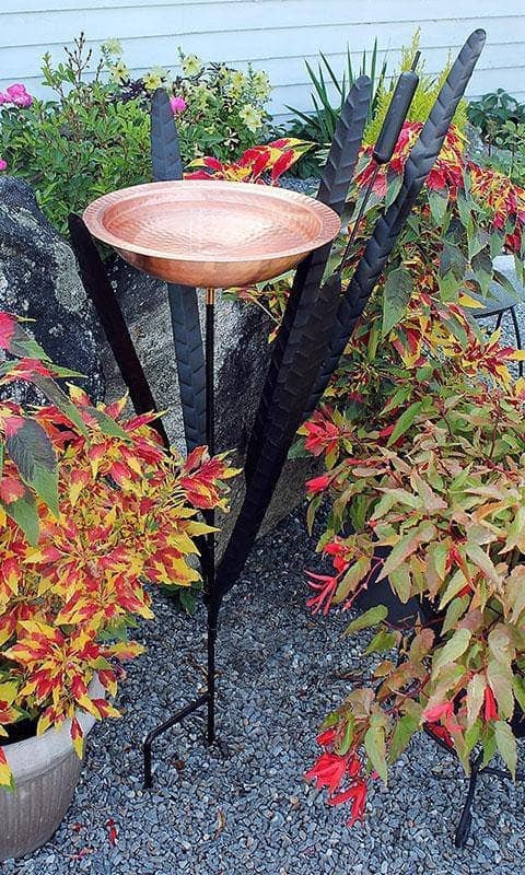 Single Cattail Bird Bath, Copper - Happy Gardens