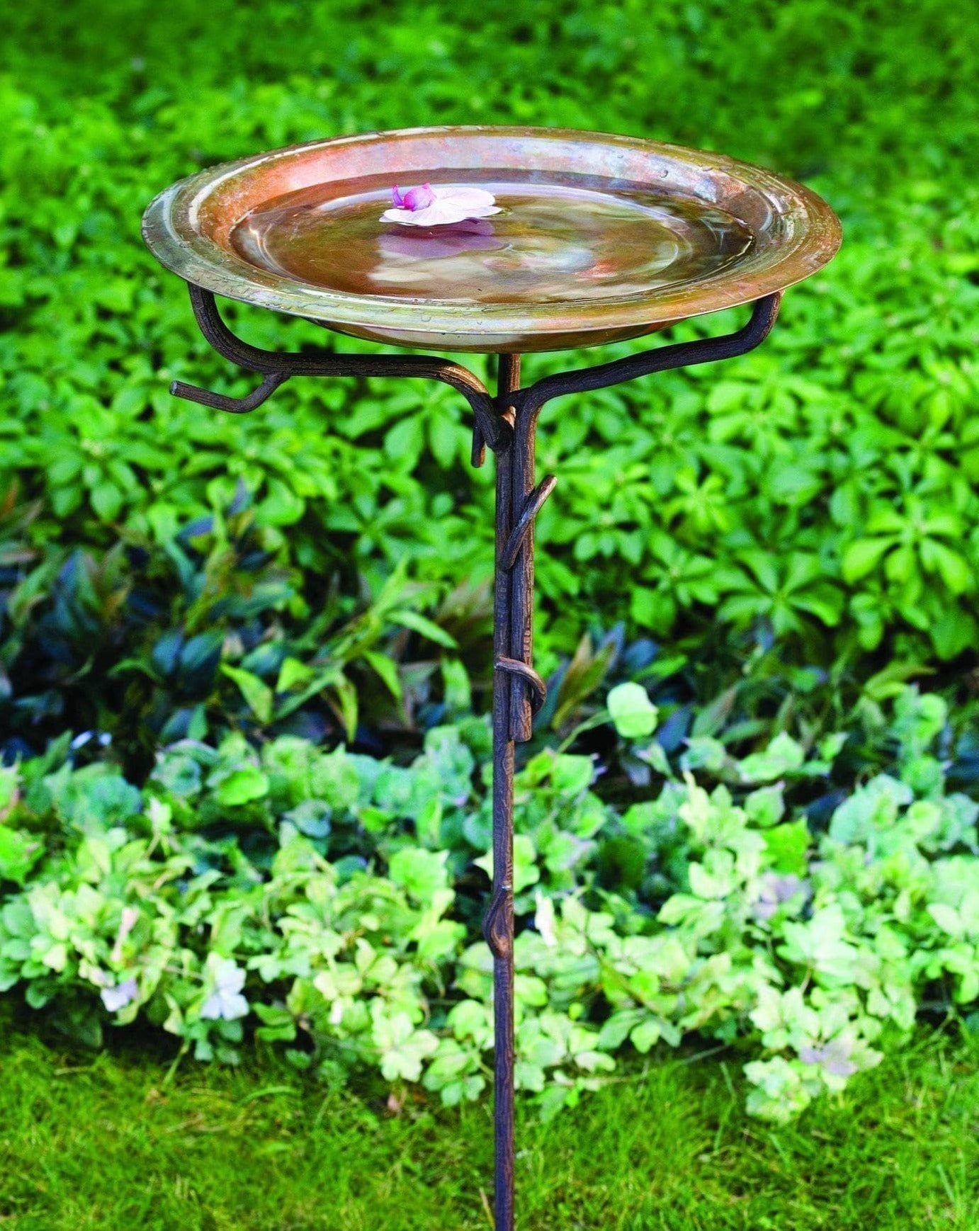 Happy Gardens - Solid Copper Bird Bath with Twig Base, Staked
