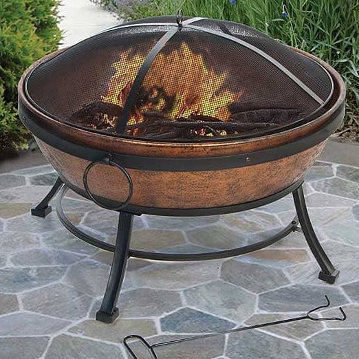 Steel Avondale Outdoor Fire Bowl w/Screen - Happy Gardens