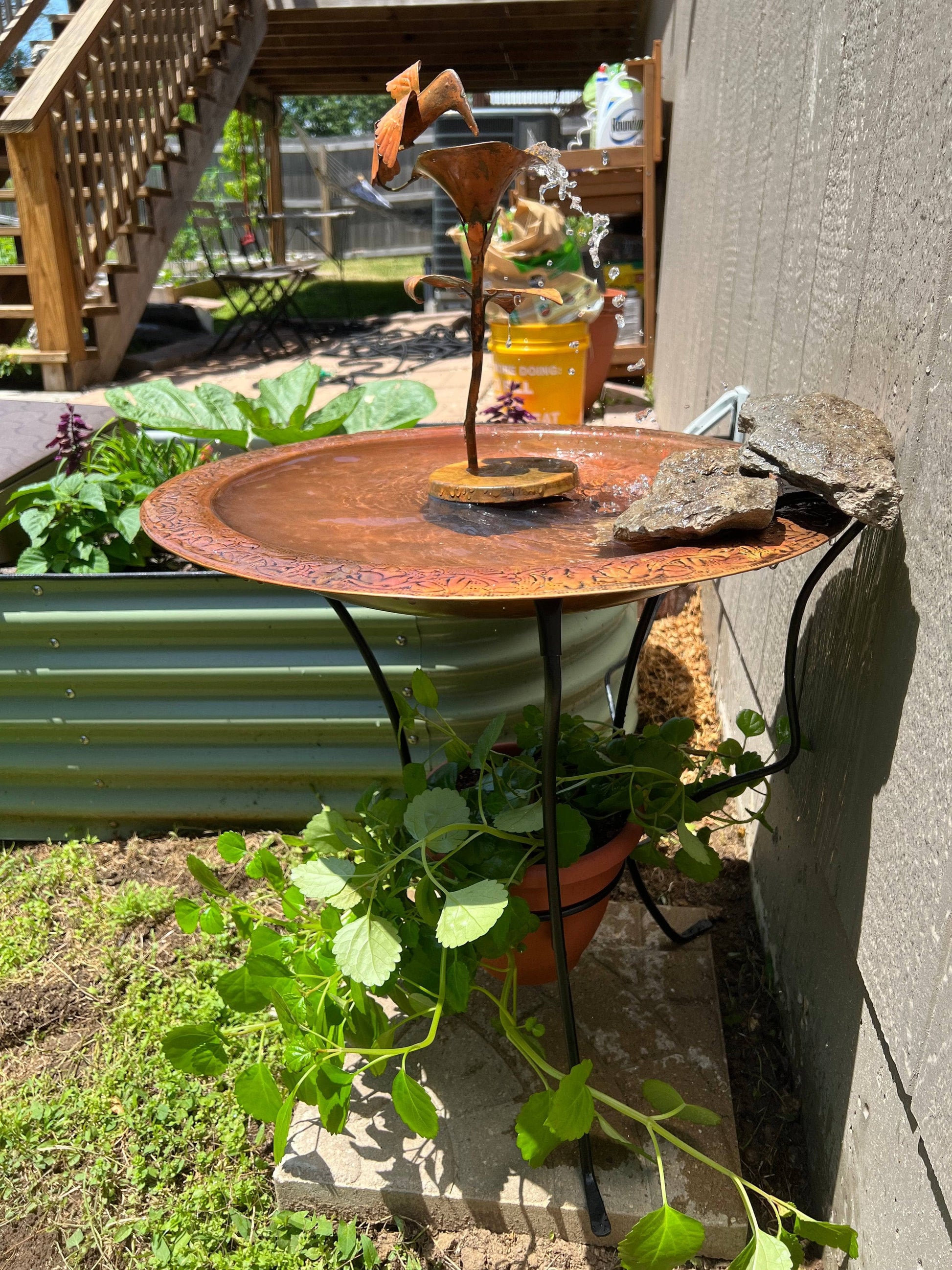 Happy Gardens - 2-Tier Copper Flamed Bird Bath
